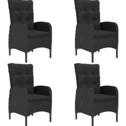 vidaXL - 5-delige Tuinset zwart - 4 verstelbaar stoelen en 85x85 cm tafel