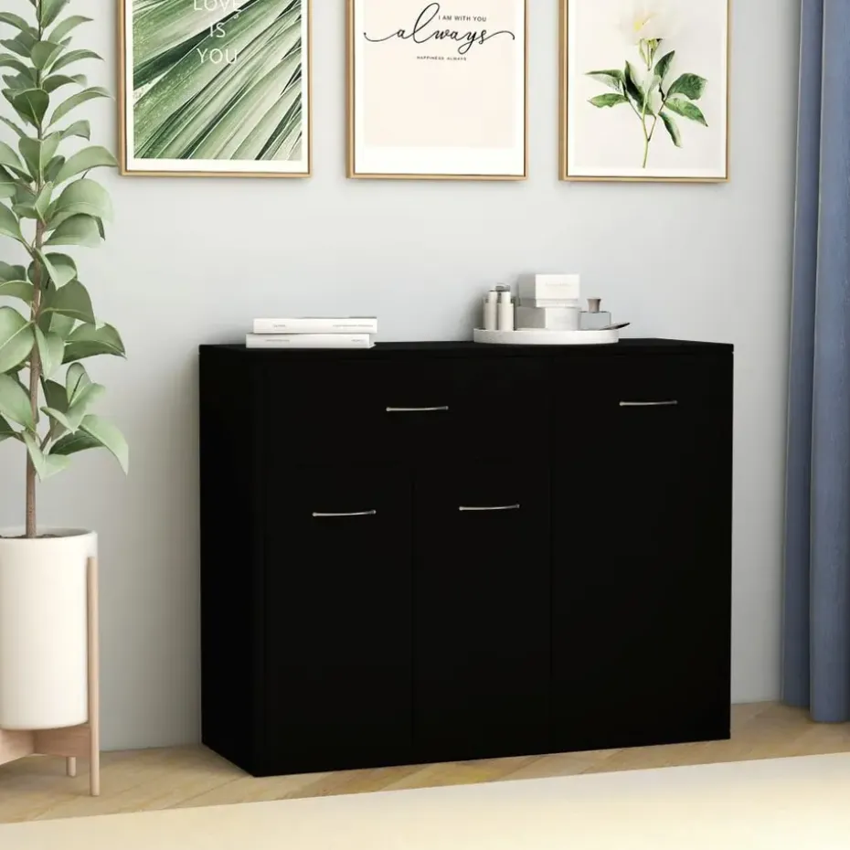 vidaXL - Dressoir - Zwart - Bewerkt hout