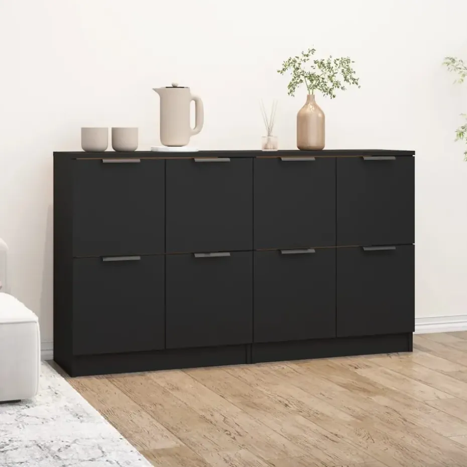 vidaXL - Dressoir - Zwart - Bewerkt hout - 2 stuks