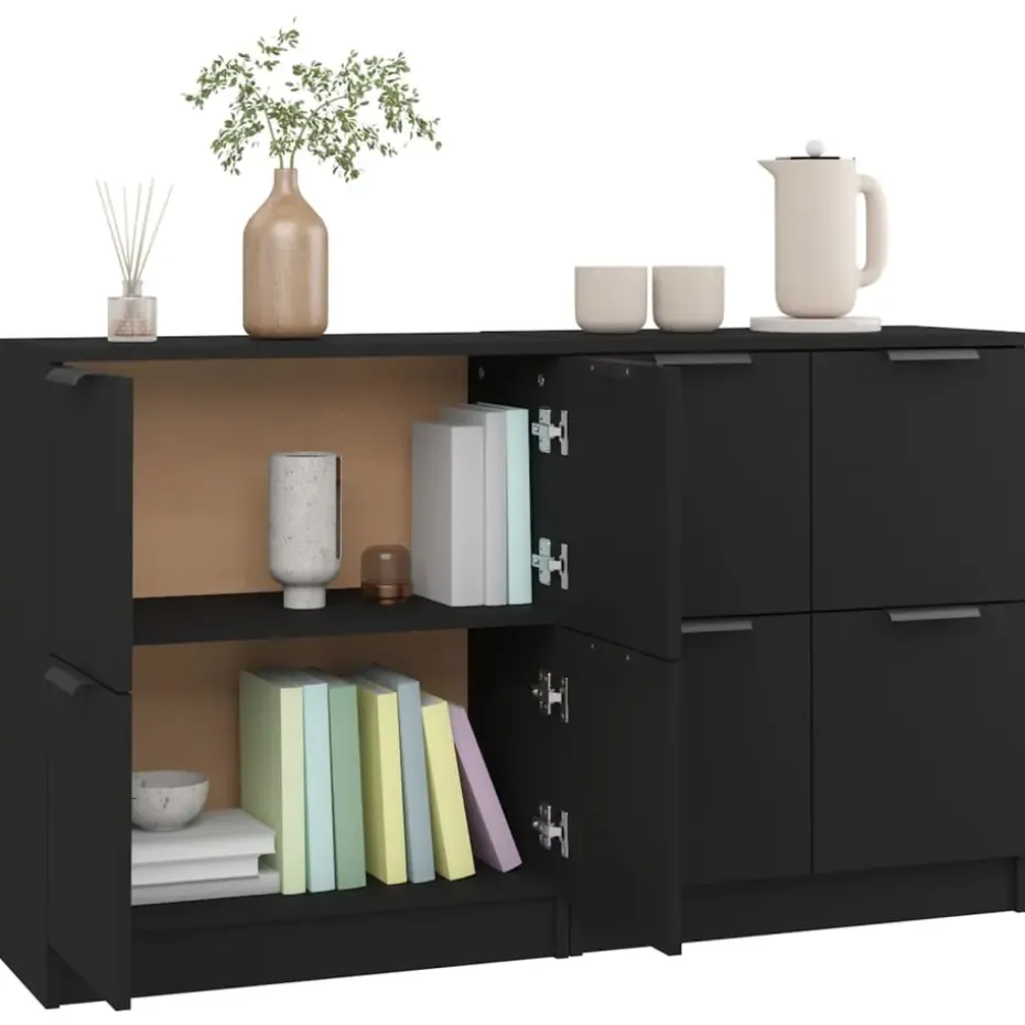 vidaXL - Dressoir - Zwart - Bewerkt hout - 2 stuks