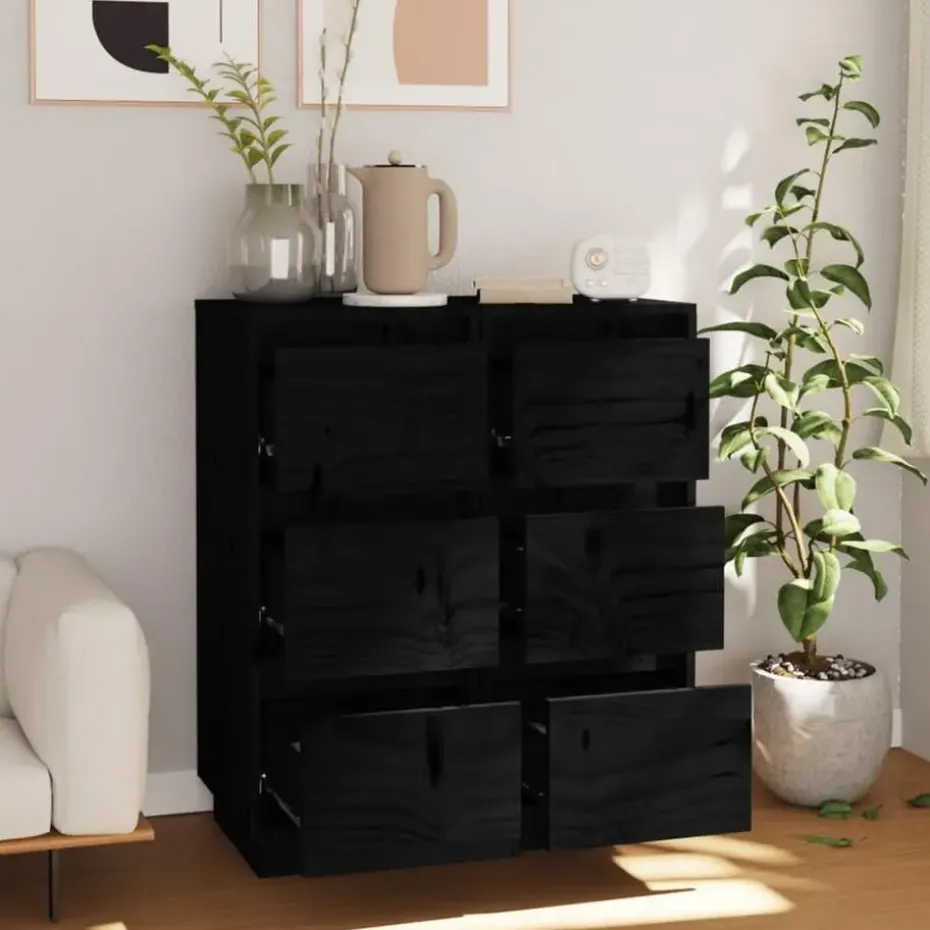 vidaXL - Dressoir - Zwart - Grenenhout - 2 stuks
