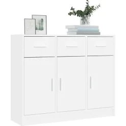 vidaXL - Dressoir met 3 deuren 3 lades - Wit - Bewerkt hout - 91x28x75 cm