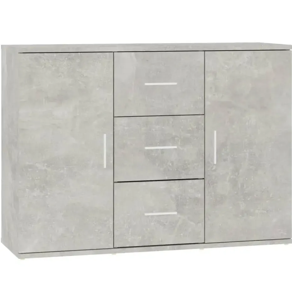 vidaXL - Dressoir met 2 deuren 3 lades - Betongrijs - Hout -91x29.5x65 cm