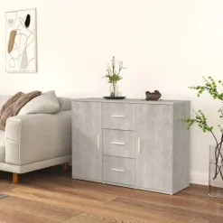 vidaXL - Dressoir met 2 deuren 3 lades - Betongrijs - Hout -91x29.5x65 cm