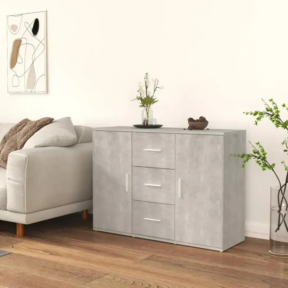 vidaXL - Dressoir met 2 deuren 3 lades - Betongrijs - Hout -91x29.5x65 cm