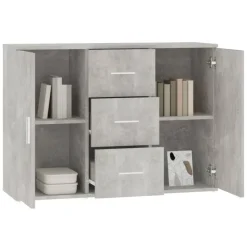 vidaXL - Dressoir met 2 deuren 3 lades - Betongrijs - Hout -91x29.5x65 cm