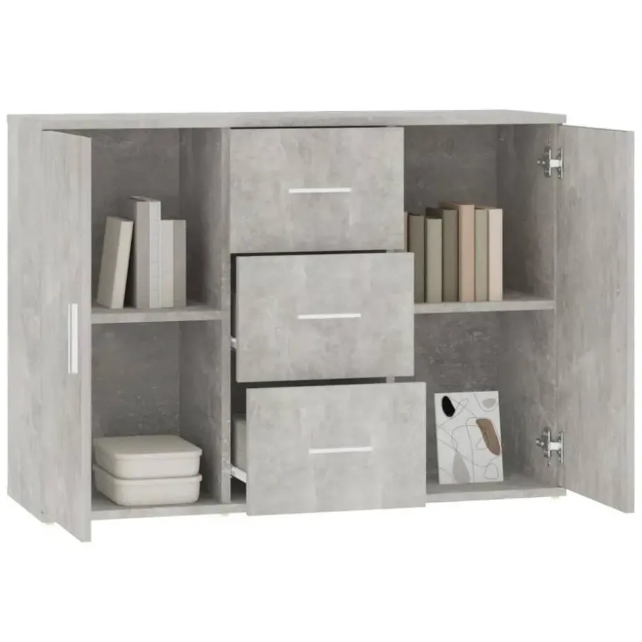 vidaXL - Dressoir met 2 deuren 3 lades - Betongrijs - Hout -91x29.5x65 cm