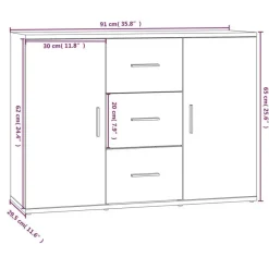 vidaXL - Dressoir met 2 deuren 3 lades - Betongrijs - Hout -91x29.5x65 cm