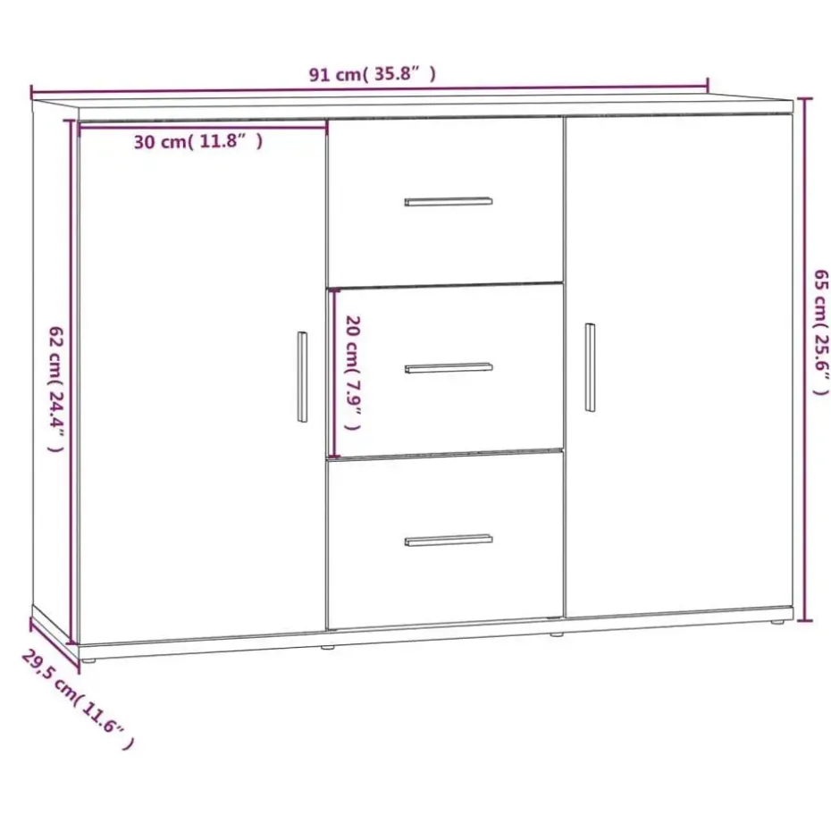 vidaXL - Dressoir met 2 deuren 3 lades - Betongrijs - Hout -91x29.5x65 cm