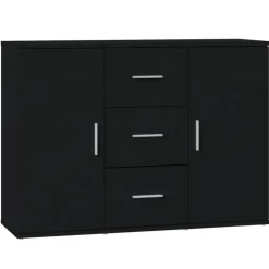 vidaXL - Dressoir met 2 deuren 3 lades - Zwart - Bewerkt hout -91x29.5x65 cm