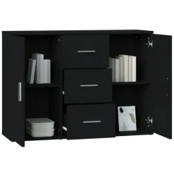 vidaXL - Dressoir met 2 deuren 3 lades - Zwart - Bewerkt hout -91x29.5x65 cm