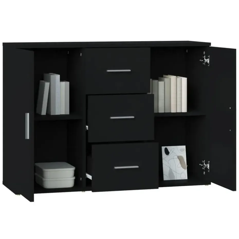vidaXL - Dressoir met 2 deuren 3 lades - Zwart - Bewerkt hout -91x29.5x65 cm