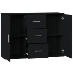 vidaXL - Dressoir met 2 deuren 3 lades - Zwart - Bewerkt hout -91x29.5x65 cm