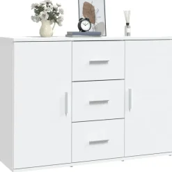 vidaXL - Dressoir met 2 deuren 3 lades - Wit - Bewerkt hout -91x29.5x65 cm