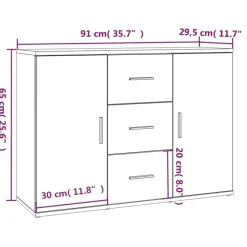 vidaXL - Dressoir met 2 deuren 3 lades - Wit - Bewerkt hout -91x29.5x65 cm