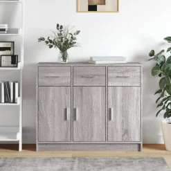 vidaXL - Dressoir met 3 deuren 3 lades - Grijs sonoma eiken - Hout - 91x28x75 cm