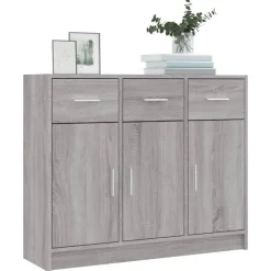 vidaXL - Dressoir met 3 deuren 3 lades - Grijs sonoma eiken - Hout - 91x28x75 cm
