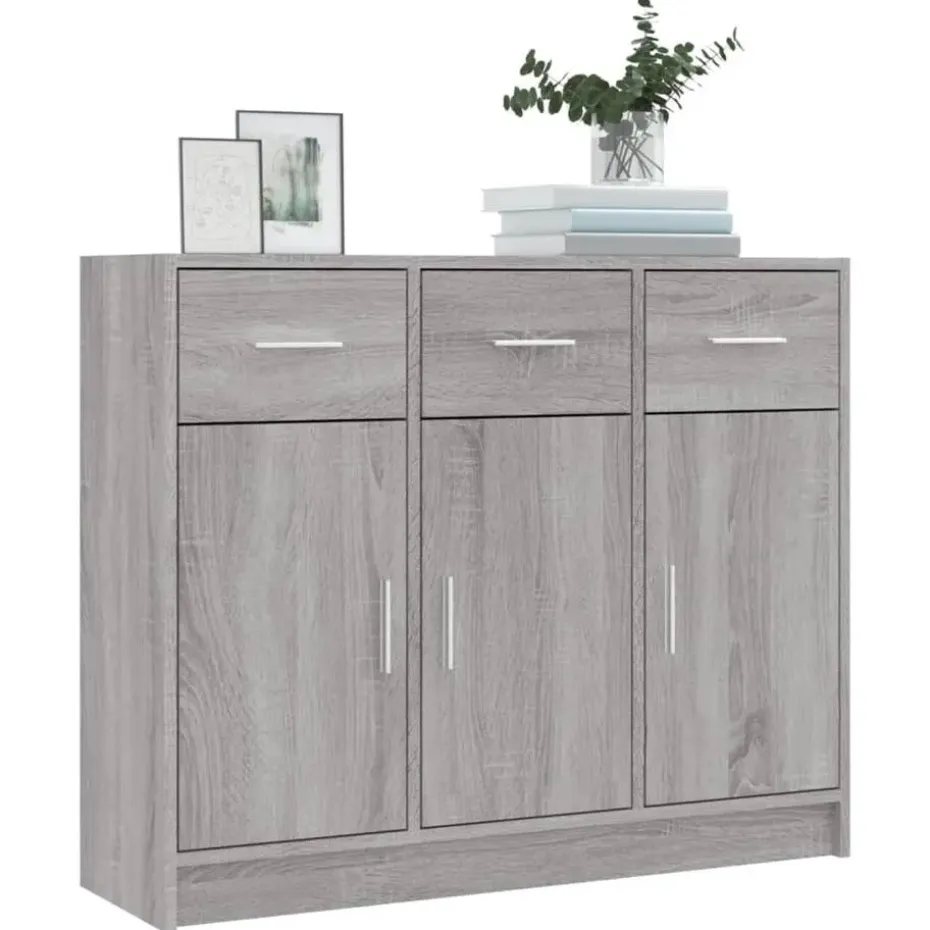 vidaXL - Dressoir met 3 deuren 3 lades - Grijs sonoma eiken - Hout - 91x28x75 cm