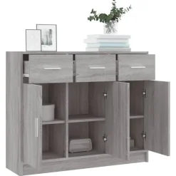 vidaXL - Dressoir met 3 deuren 3 lades - Grijs sonoma eiken - Hout - 91x28x75 cm