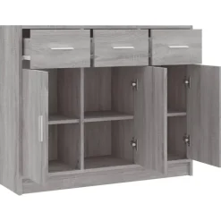 vidaXL - Dressoir met 3 deuren 3 lades - Grijs sonoma eiken - Hout - 91x28x75 cm