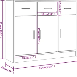 vidaXL - Dressoir met 3 deuren 3 lades - Grijs sonoma eiken - Hout - 91x28x75 cm