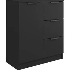 vidaXL - Dressoir met 1 deur 3 lades - Zwart - Bewerkt hout - 60x30x70 cm