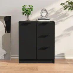 vidaXL - Dressoir met 1 deur 3 lades - Zwart - Bewerkt hout - 60x30x70 cm
