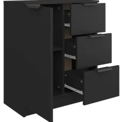 vidaXL - Dressoir met 1 deur 3 lades - Zwart - Bewerkt hout - 60x30x70 cm