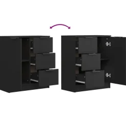 vidaXL - Dressoir met 1 deur 3 lades - Zwart - Bewerkt hout - 60x30x70 cm