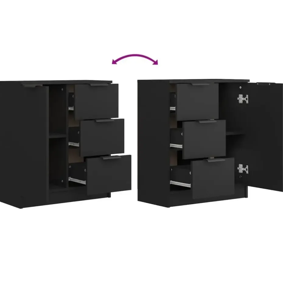 vidaXL - Dressoir met 1 deur 3 lades - Zwart - Bewerkt hout - 60x30x70 cm