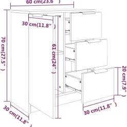 vidaXL - Dressoir met 1 deur 3 lades - Zwart - Bewerkt hout - 60x30x70 cm
