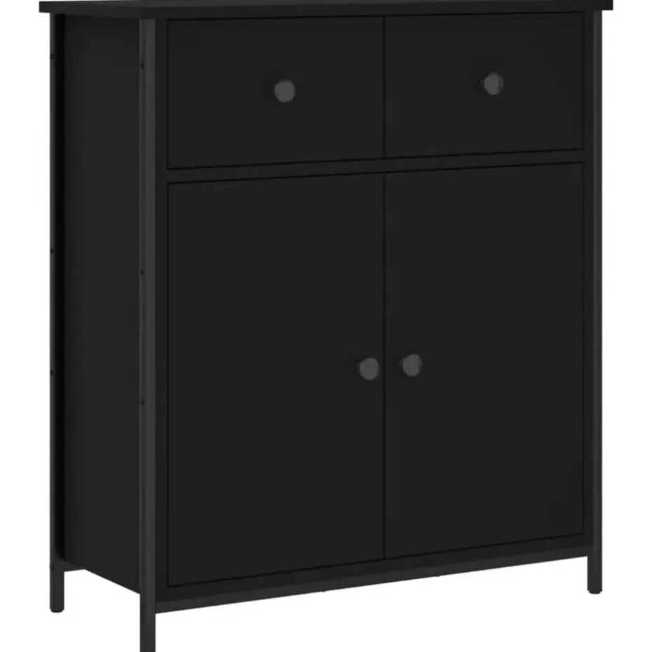 vidaXL - Dressoir met 2 deuren 2 lades - Zwart - Hout en staal -70x30x80 cm