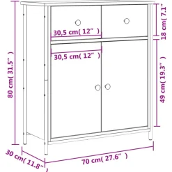 vidaXL - Dressoir met 2 deuren 2 lades - Zwart - Hout en staal -70x30x80 cm
