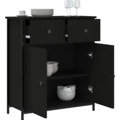 vidaXL - Dressoir met 2 deuren 2 lades - Zwart - Hout en staal -70x30x80 cm