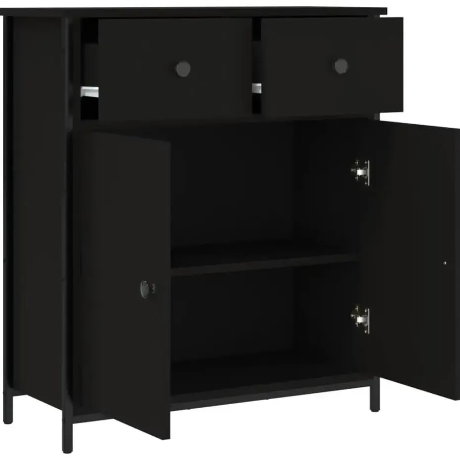 vidaXL - Dressoir met 2 deuren 2 lades - Zwart - Hout en staal -70x30x80 cm