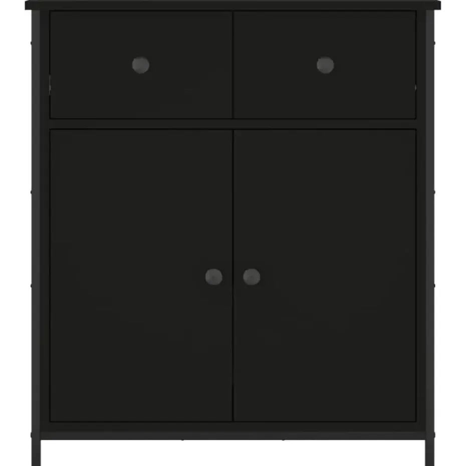 vidaXL - Dressoir met 2 deuren 2 lades - Zwart - Hout en staal -70x30x80 cm