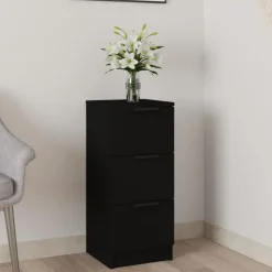 vidaXL - Dressoir met 3 lades - Zwart - Bewerkt hout - 30x30x70 cm