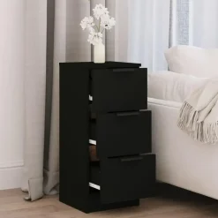 vidaXL - Dressoir met 3 lades - Zwart - Bewerkt hout - 30x30x70 cm