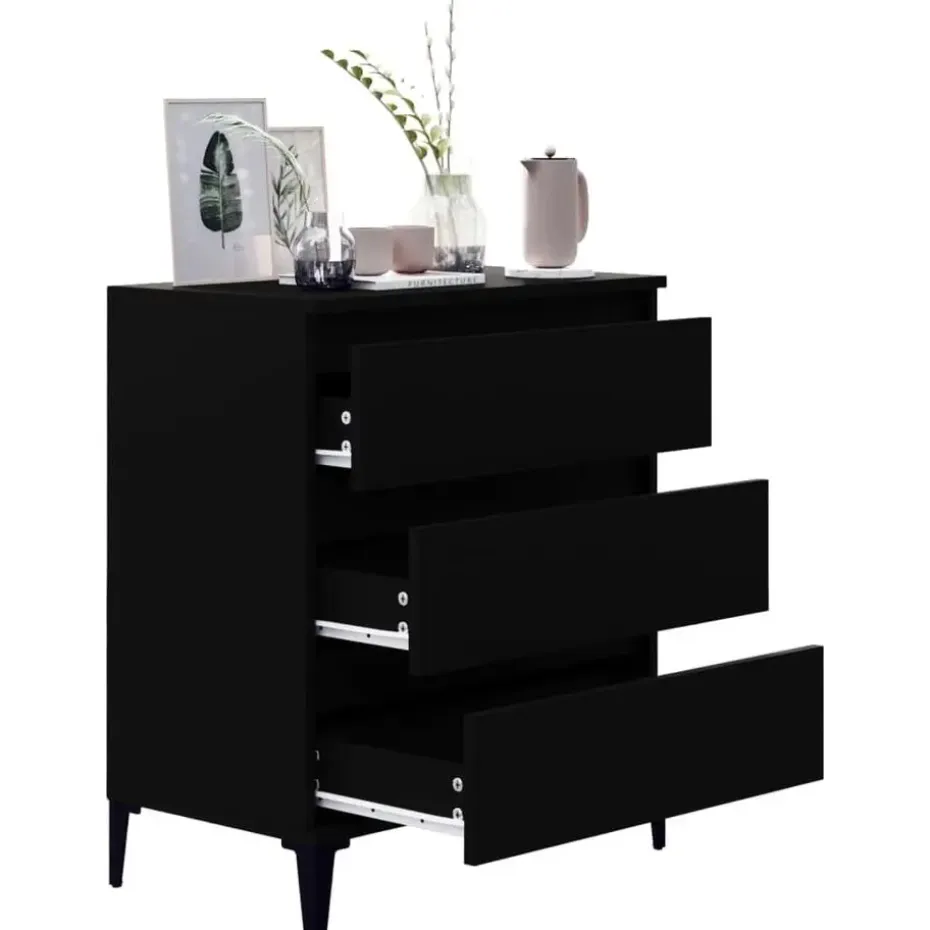 vidaXL - Dressoir met 3 lades - Zwart - Bewerkt hout en metaal- 91x28x75 cm