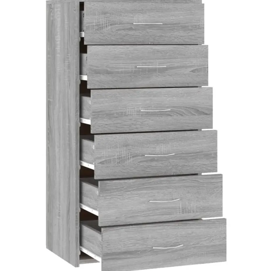 vidaXL - Dressoir met 6 lades - Grijs sonoma eiken - Bewerkt hout - 50x34x96 cm
