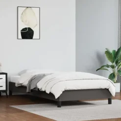 vidaXL - Eenpersoonsbed frame met lattenbodem - Grijs - Kunstleer - 80x200 cm