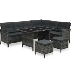 vidaXL - Eethoek - Grijs - Poly rattan
