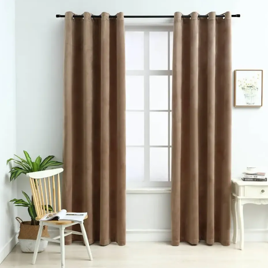 vidaXL - Gordijn - Beige - Fluweel - 140 x 175 cm - 2 stuks