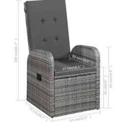 vidaXL - Grijs Tuinset - 4 verstelbaar stoelen en 85x85 cm tafel - Poly rattan