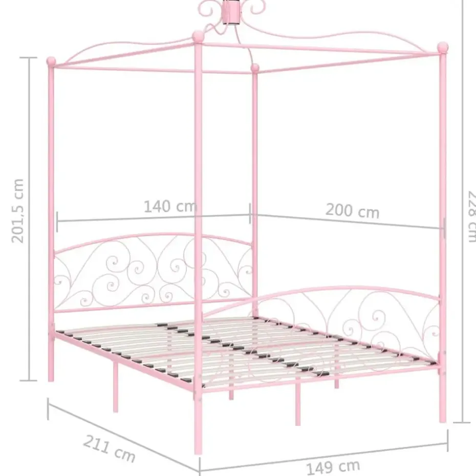 vidaXL - Hemelbed met verfijnd ontwerp - Roze - Metaal - 140x200 cm