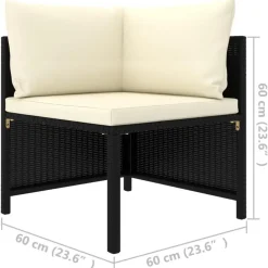 vidaXL - Hoekbank sectioneel - Zwart - Poly rattan - Met kussens