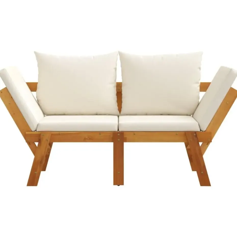 vidaXL - 2-in-1 Loungebank met crème kussens - Massief acaciahout - 205x74x66 cm