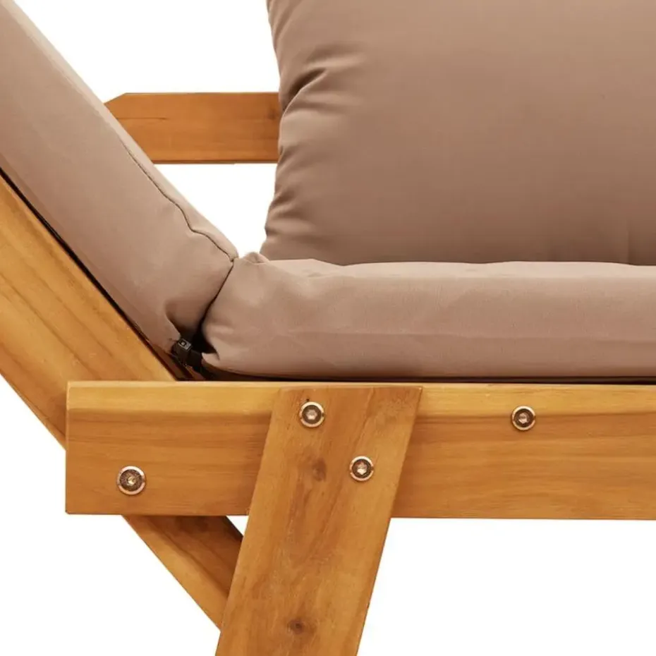 vidaXL - 2-in-1 Loungebank met taupe kussens - Massief acaciahout - 205x74x66 cm