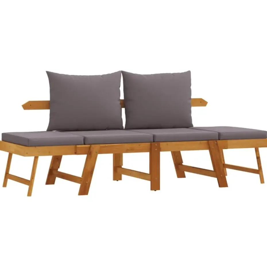 vidaXL - 2-in-1 Loungebank met donkergrijs kussens - Acaciahout - 205x74x66 cm