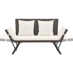 vidaXL - 2-in-1 Tuinbankje met kussens - Bruin - Poly rattan - 176x70x80 cm